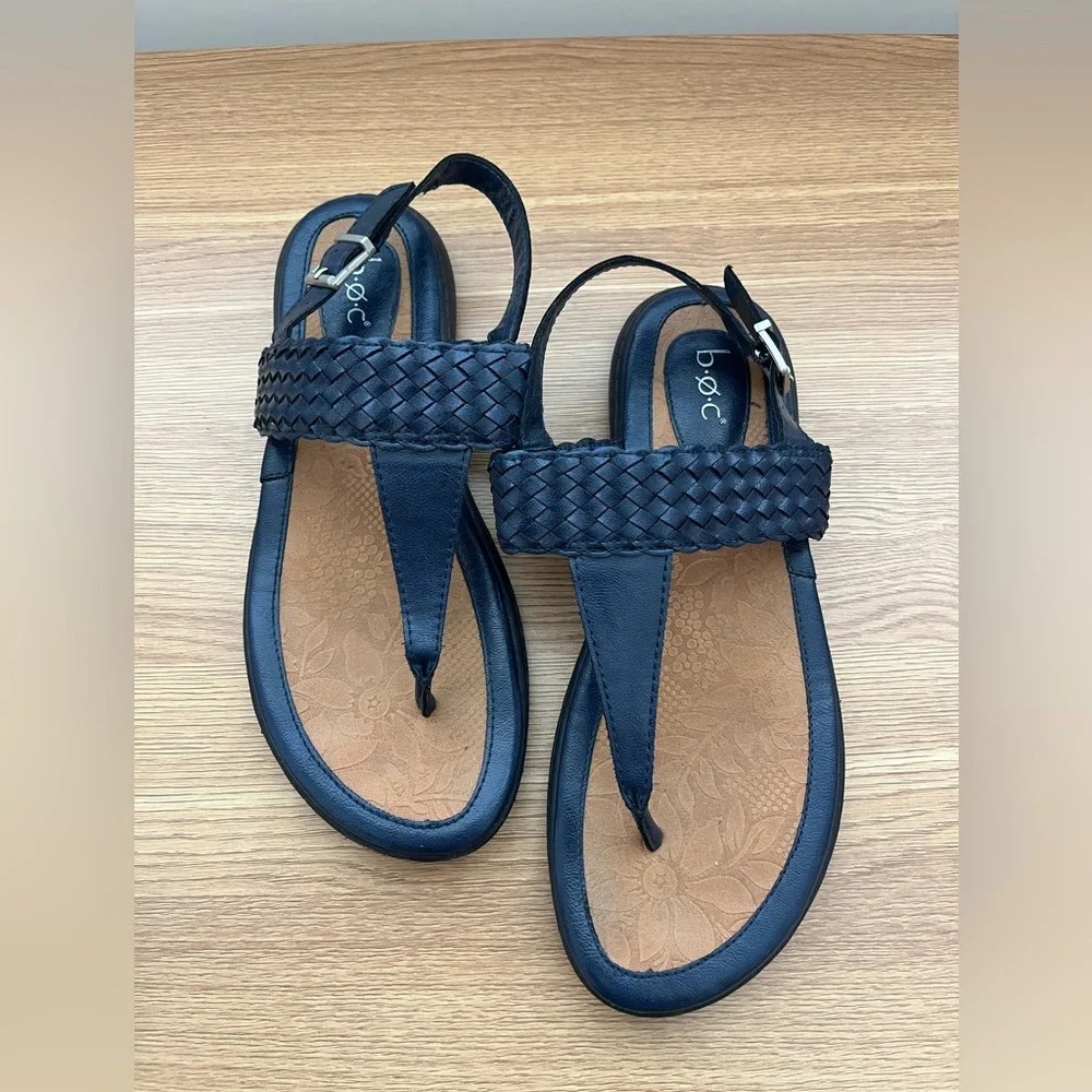 b.o.c Navy Leather Braided Thong Sandals 9M Slingback Comfort Boho Casual - Picture 1 of 5
